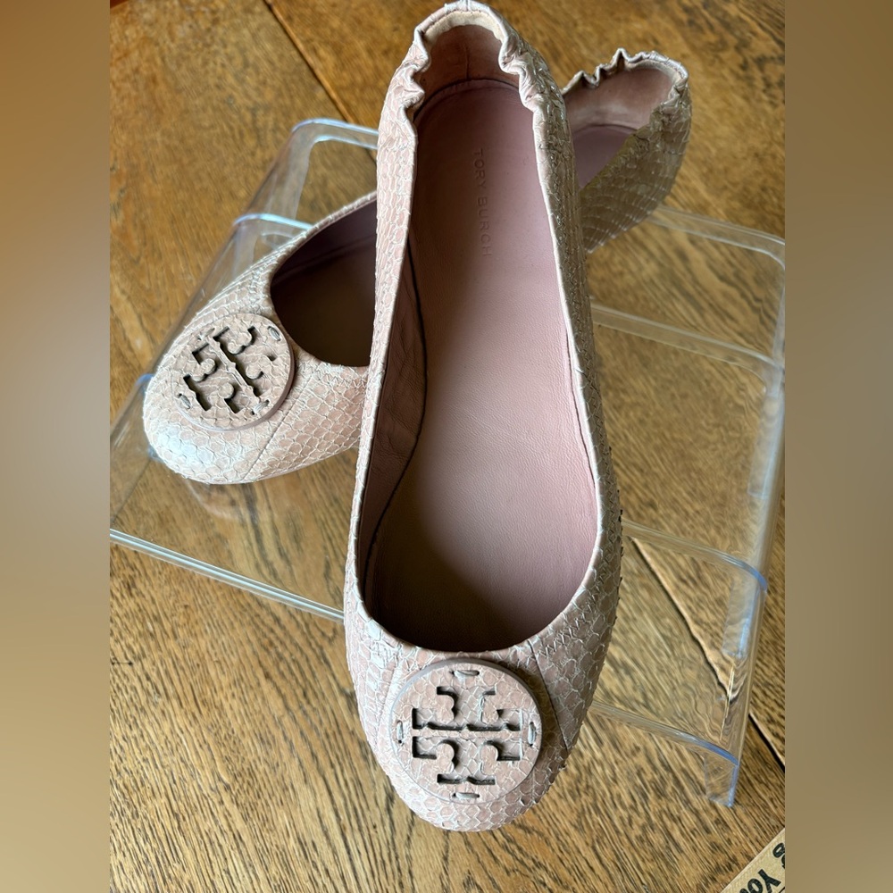 Tory Burch Minnie Embossed Leather Ballet Flat Meadowsweet Pink Size 9 US - Picture 4 of 11